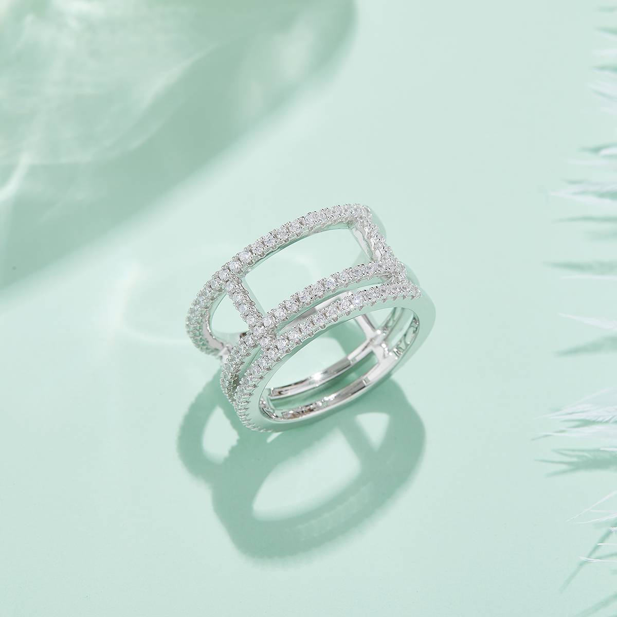I-shaped ring S925 silver plated platinum Moissanite cherry stone